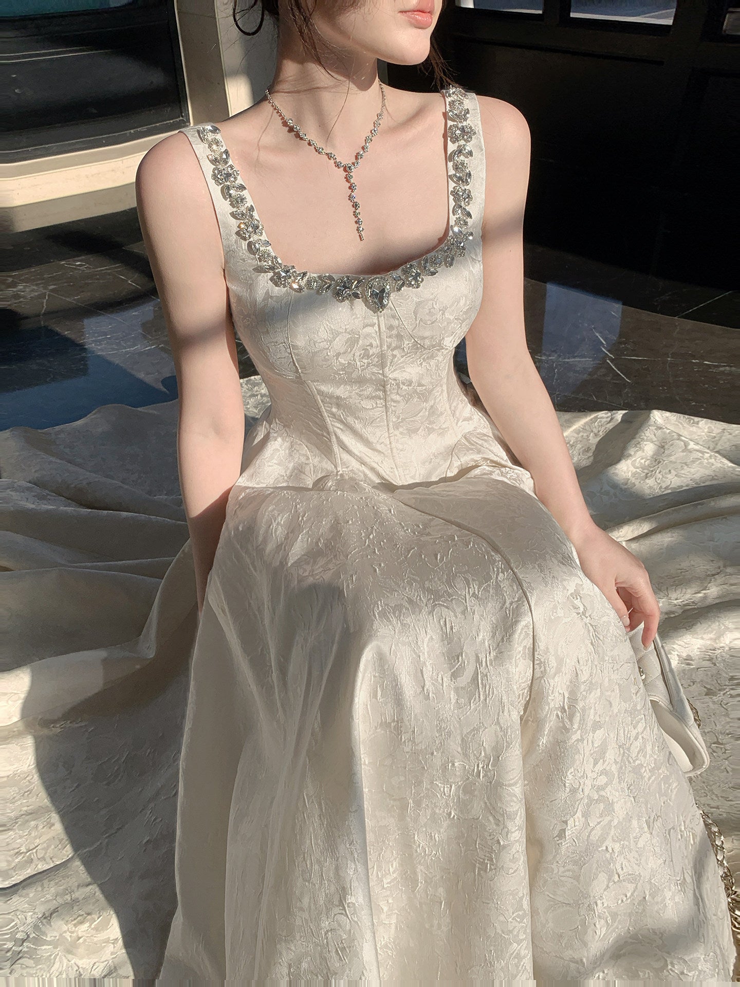 French-style Rhinestone A Line Birthday Dress Evening Gown L48