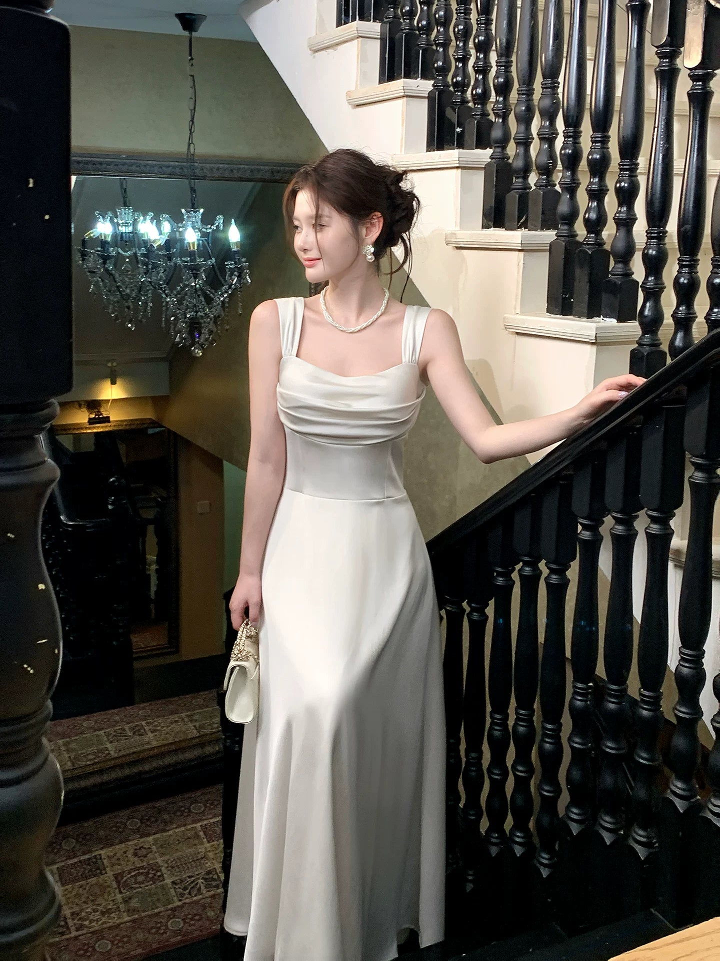 French Style  A Line Ivory Wedding Dress Satin Birthday Dress  P1633