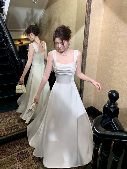 French Style  A Line Ivory Wedding Dress Satin Birthday Dress  P1633