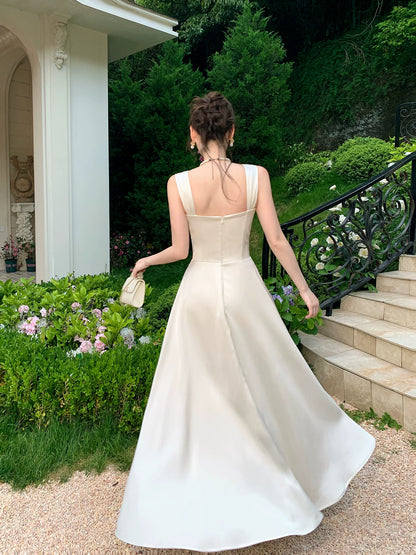 French Style  A Line Ivory Wedding Dress Satin Birthday Dress  P1633