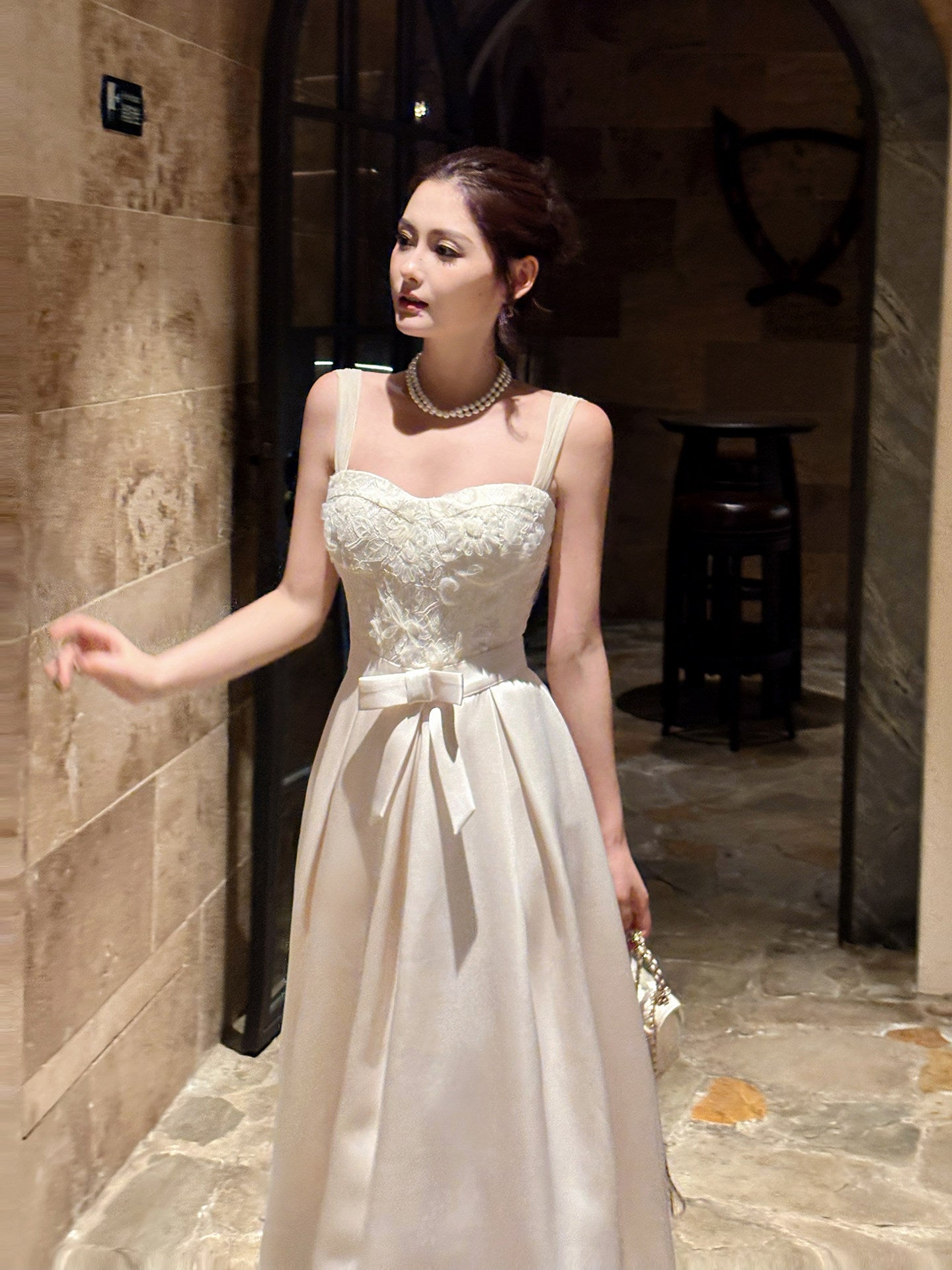 French Style Bowknot  Lace A-line Swing Formal Dress  P676