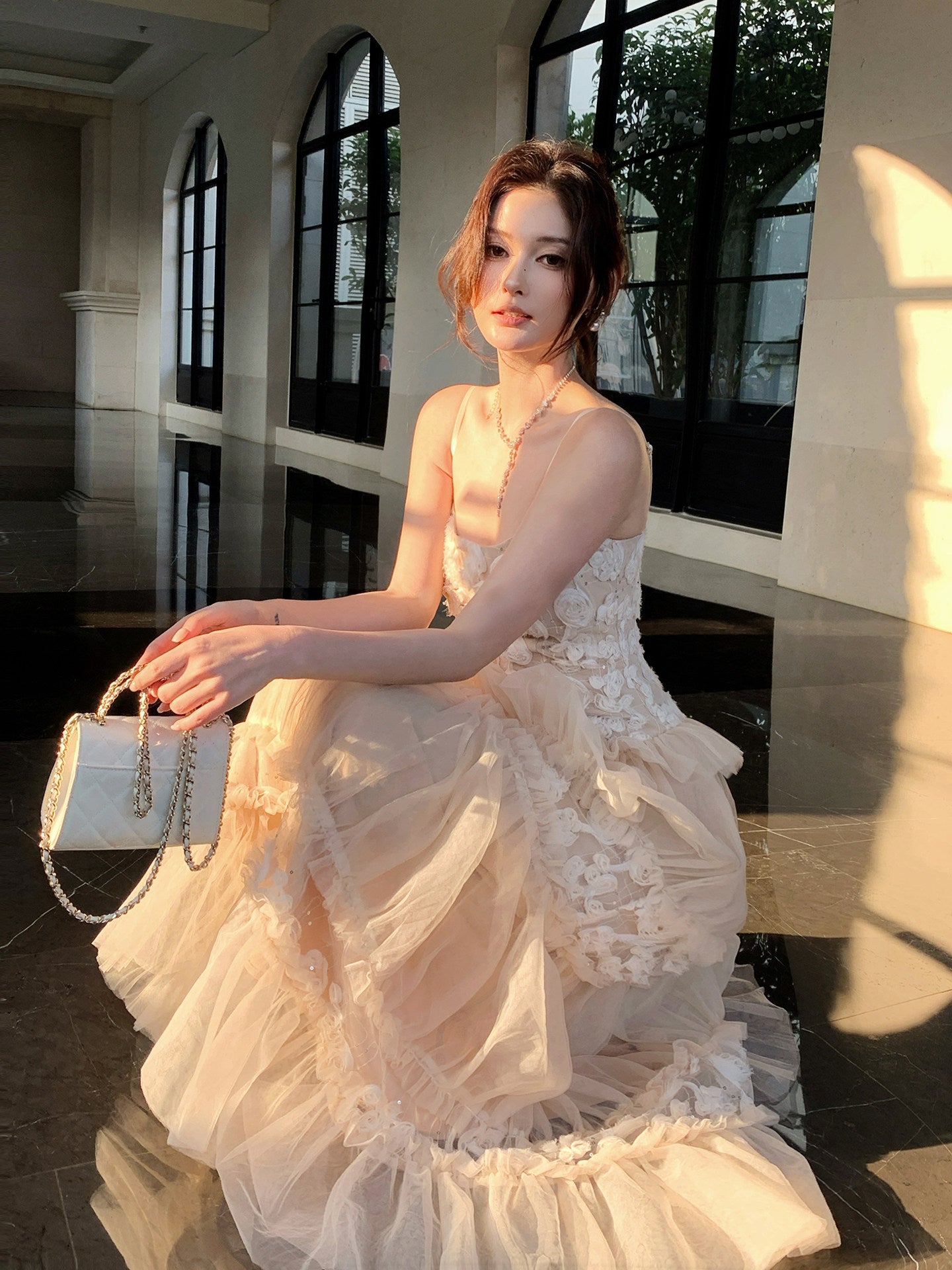 French Style Jacquard Tulle Dress Birthday Gown Formal Dress  L51
