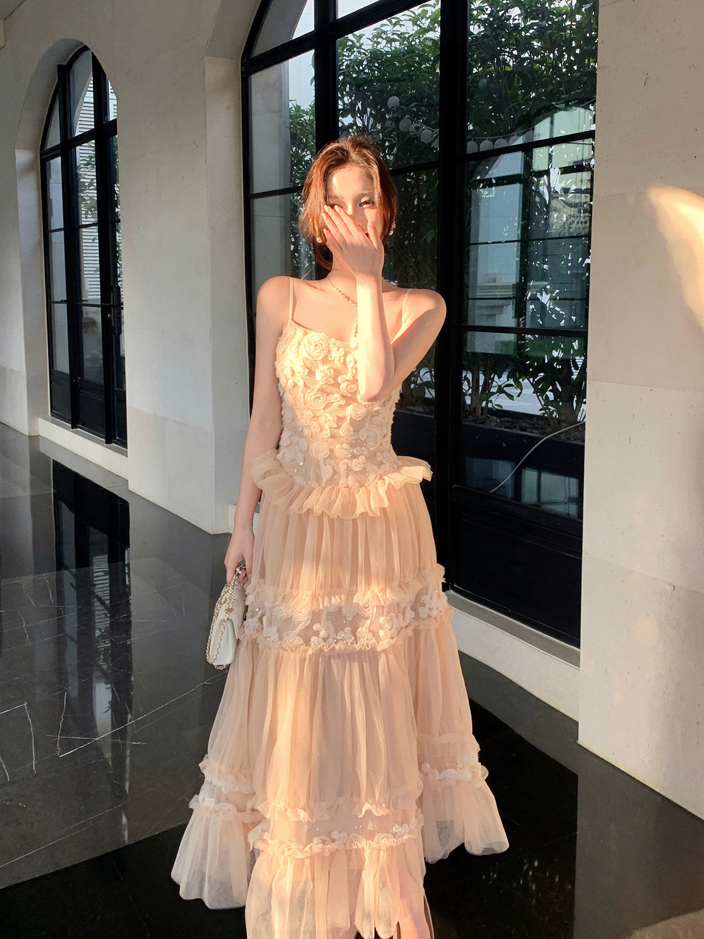 French Style Jacquard Tulle Dress Birthday Gown Formal Dress  L51