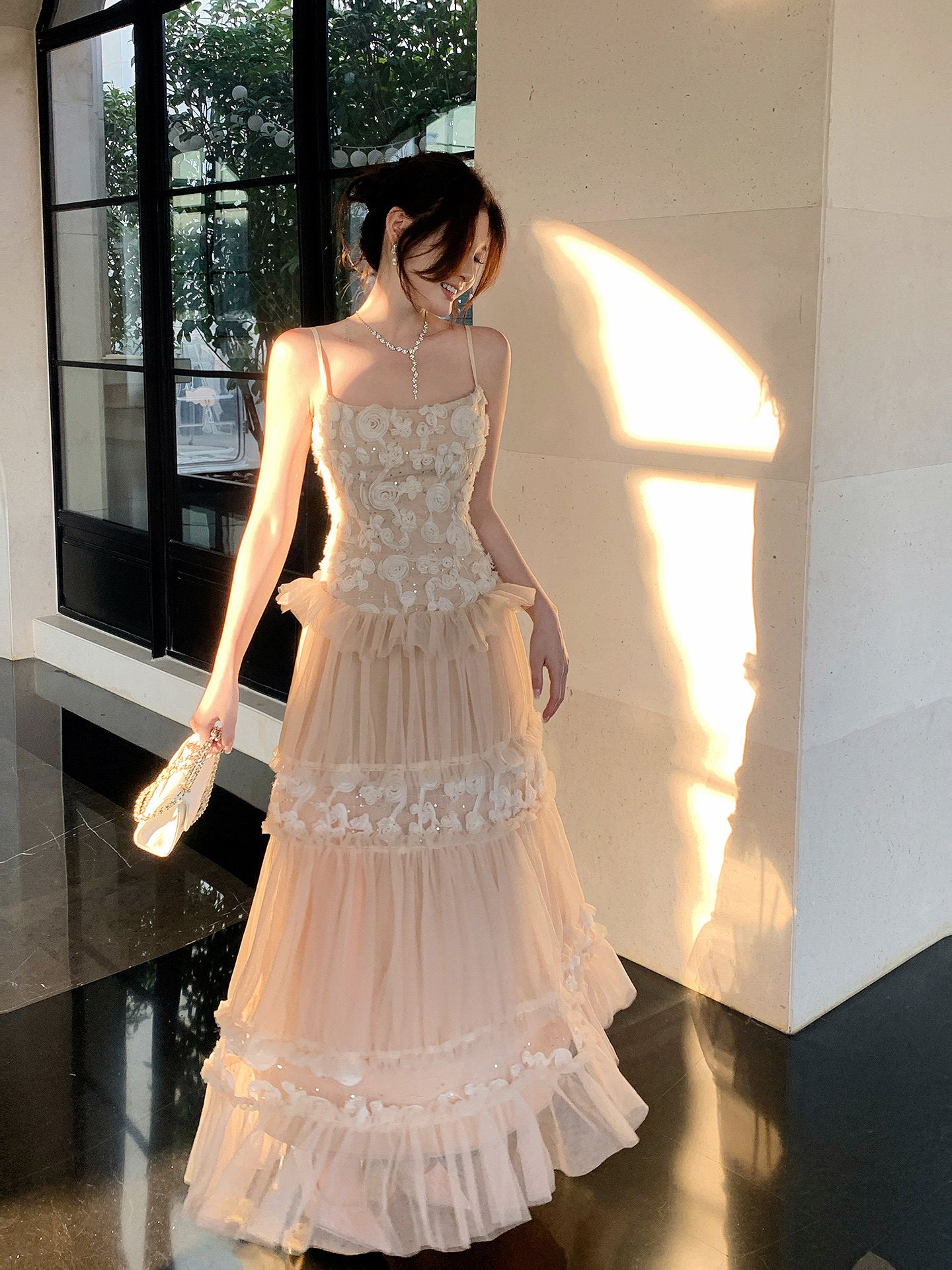 French Style Jacquard Tulle Dress Birthday Gown Formal Dress  L51
