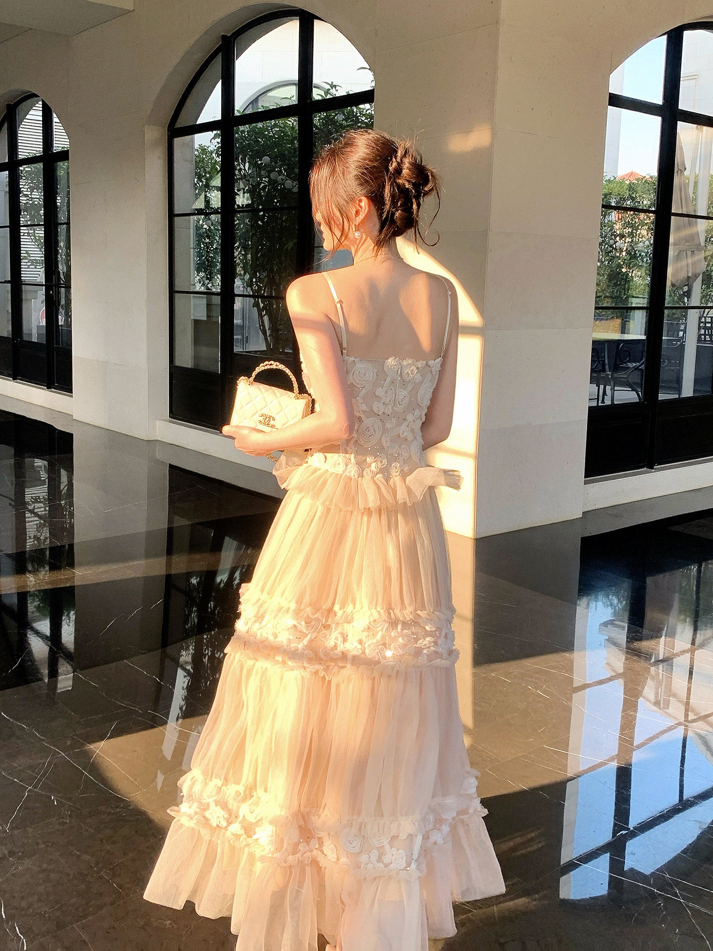 French Style Jacquard Tulle Dress Birthday Gown Formal Dress  L51