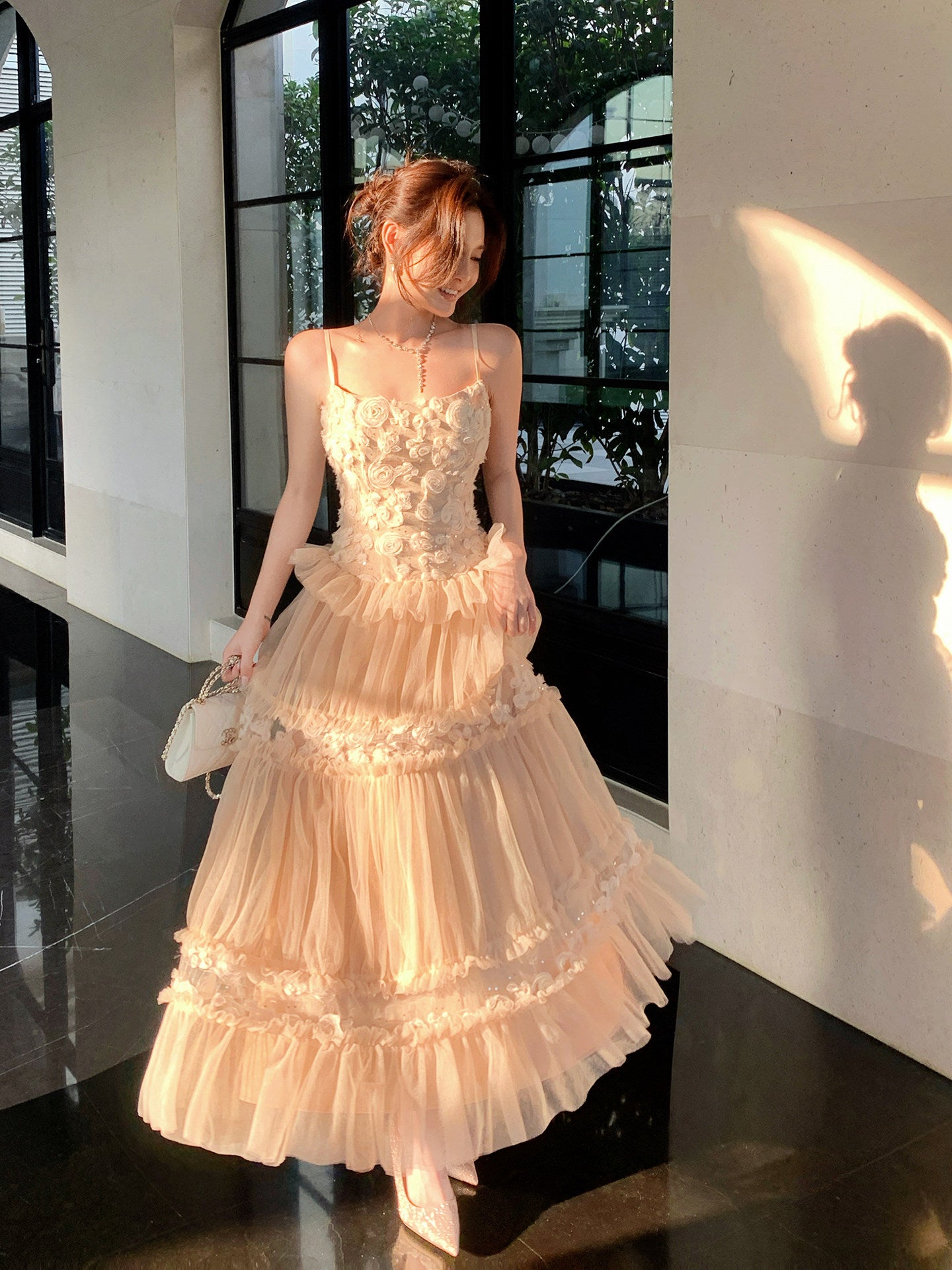 French Style Jacquard Tulle Dress Birthday Gown Formal Dress  L51