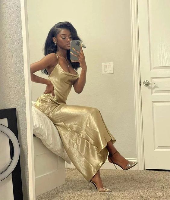Gold Mermaid Formal Prom Dress Black Girl Birthday Dress  P1080