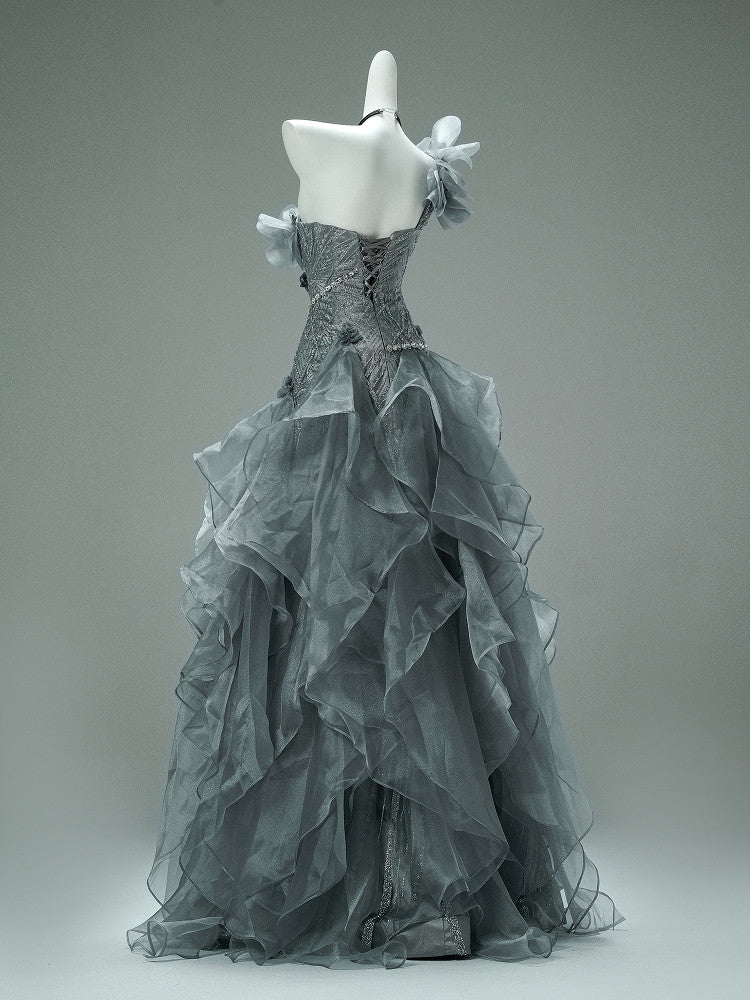 Gray Green Ruffled Birthday Dress Beaded Sweet 16 Quinceanera Dresses  P1182