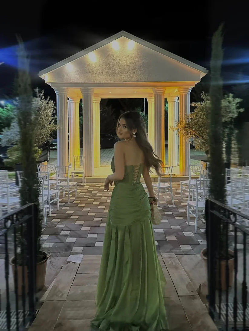 Green Chiffon Pleated Wedding Guest Dress Formal Prom Dress  P1114