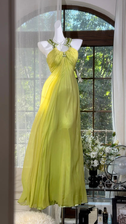 Green Mermaid Retro Prom Dress Beaded Evening Dress  P1677