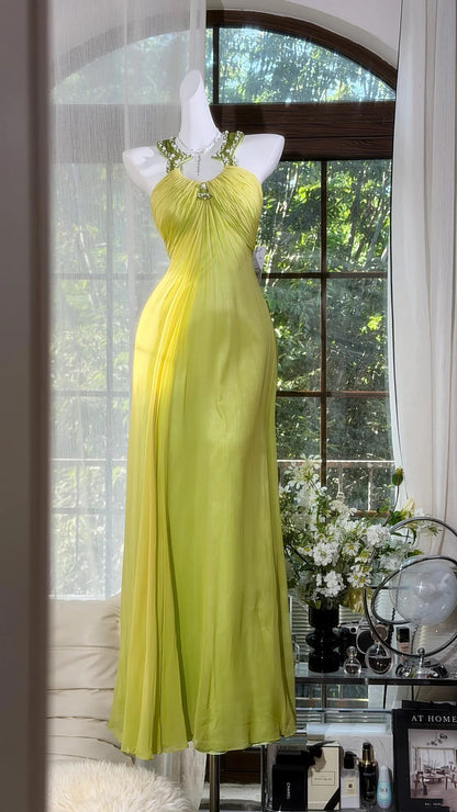 Green Mermaid Retro Prom Dress Beaded Evening Dress  P1677