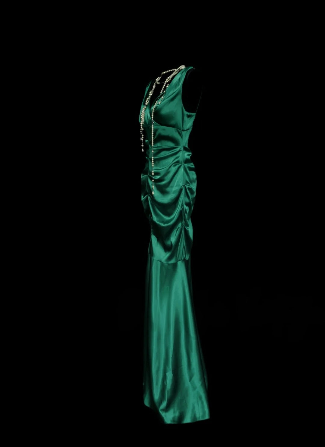 Green Mermaid Satin Formal Prom Dress V Neck Evening Dress  P2056