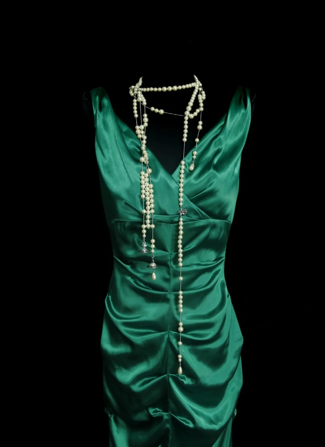 Green Mermaid Satin Formal Prom Dress V Neck Evening Dress  P2056