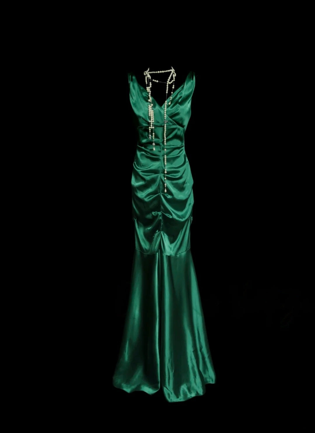 Green Mermaid Satin Formal Prom Dress V Neck Evening Dress  P2056