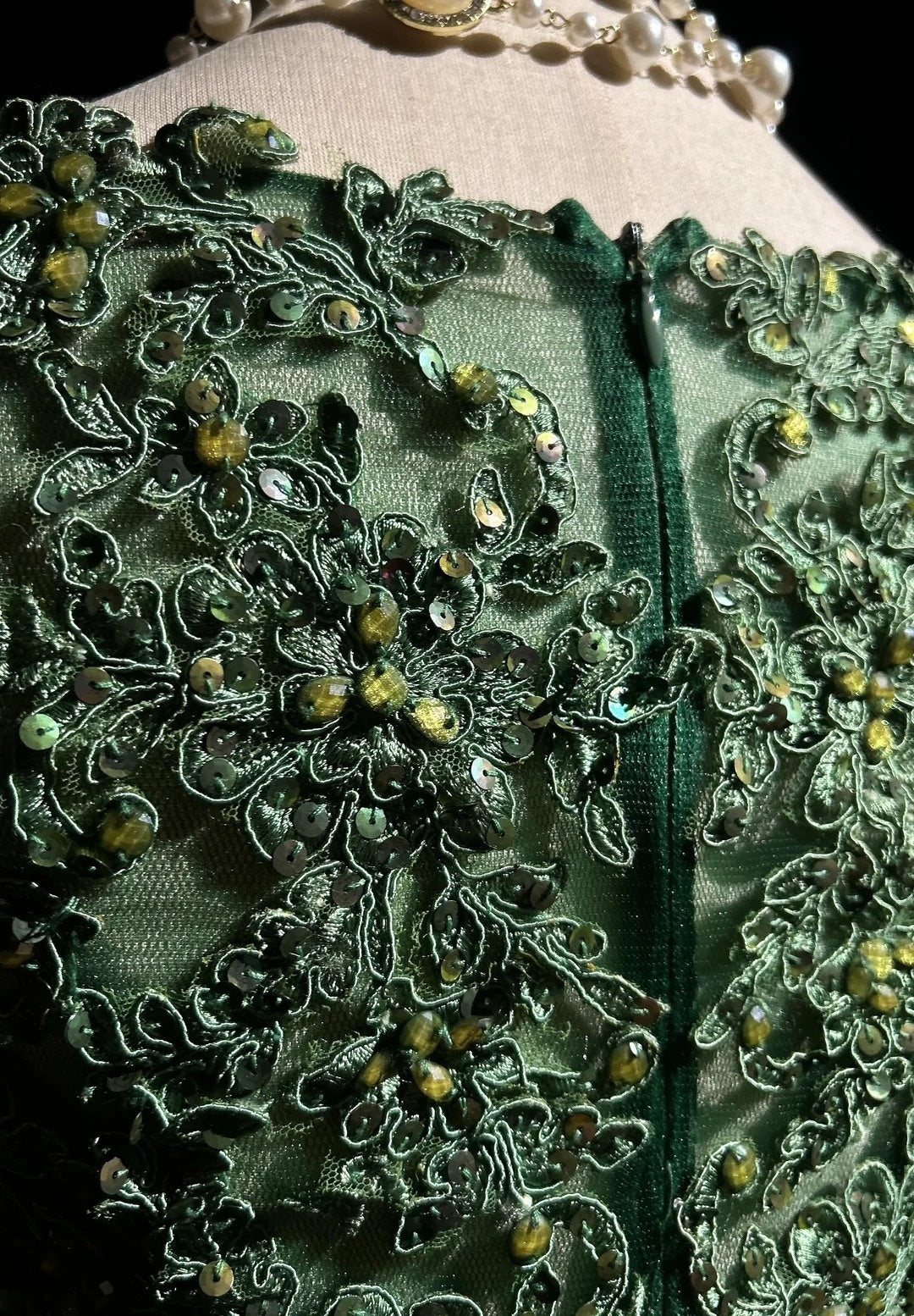 Green Mermaid Taffeta Retro Prom Dress With Appliques  P1832