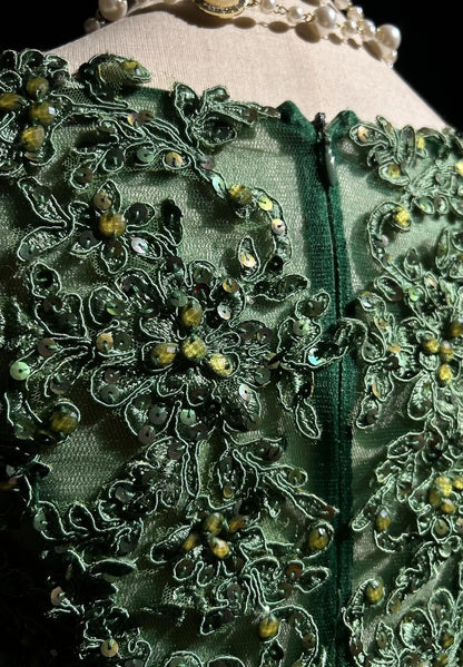 Green Mermaid Taffeta Retro Prom Dress With Appliques  P1832