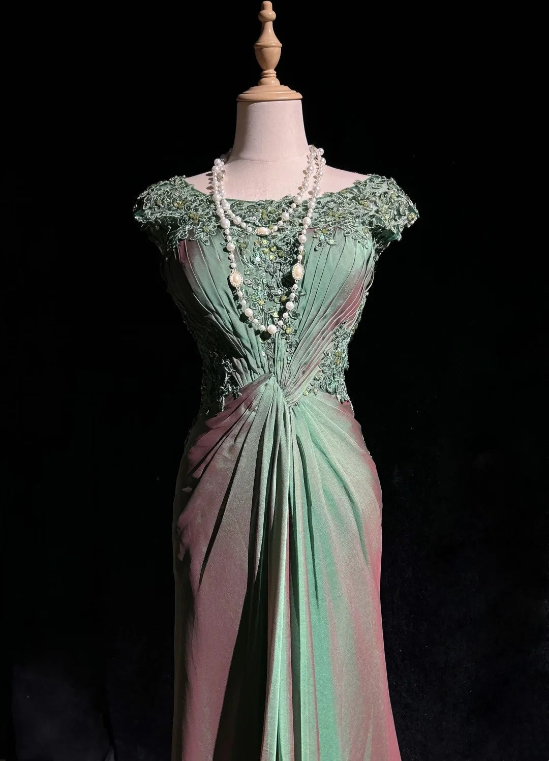 Green Mermaid Taffeta Retro Prom Dress With Appliques  P1832