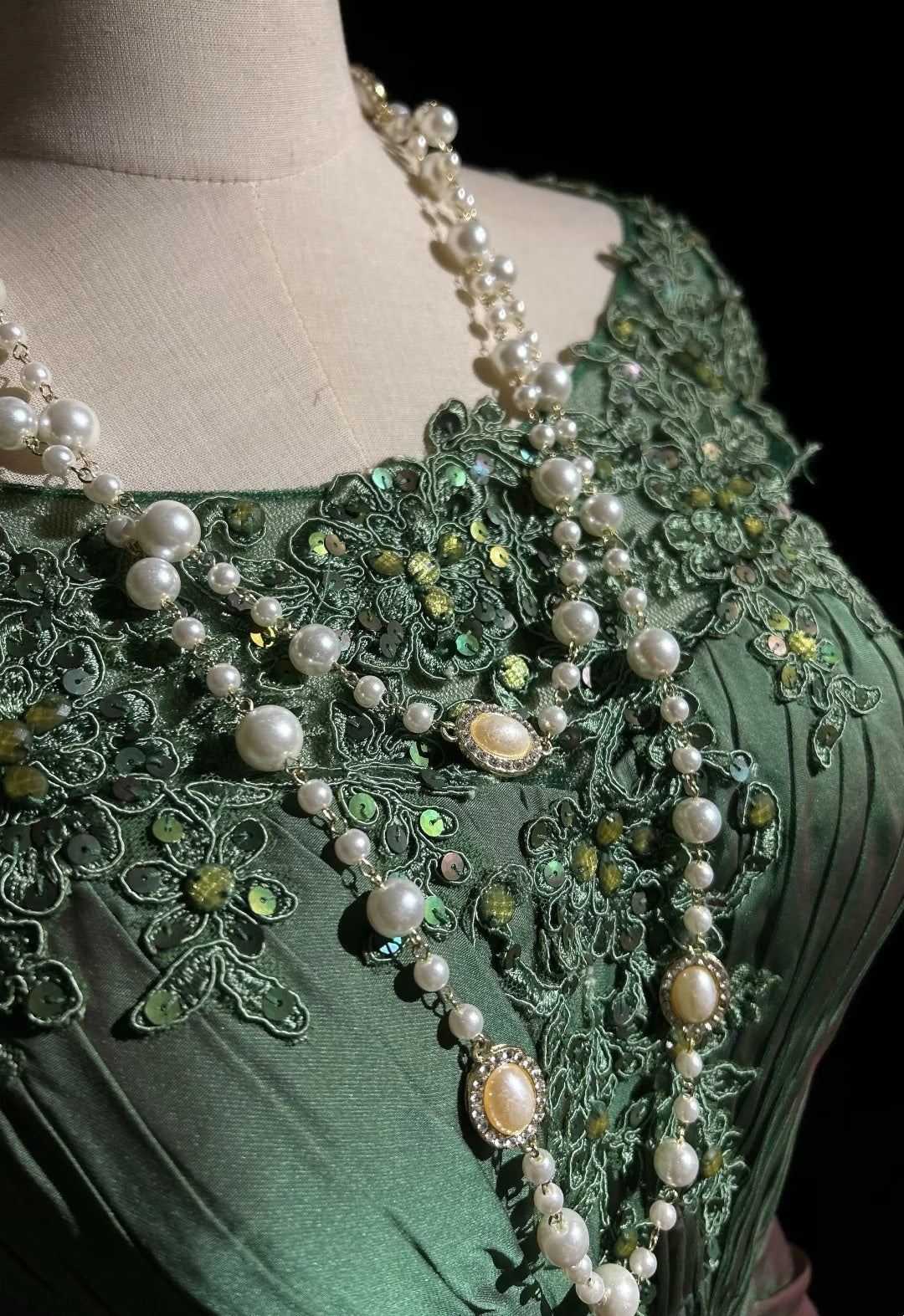 Green Mermaid Taffeta Retro Prom Dress With Appliques  P1832