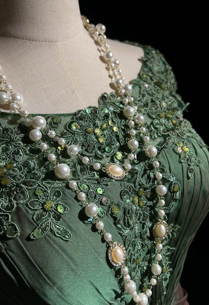 Green Mermaid Taffeta Retro Prom Dress With Appliques  P1832