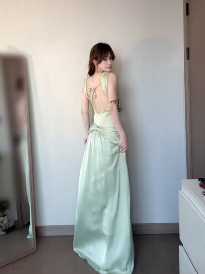 Green Satin A Line Prom Dress Formal Evening Dress  P935