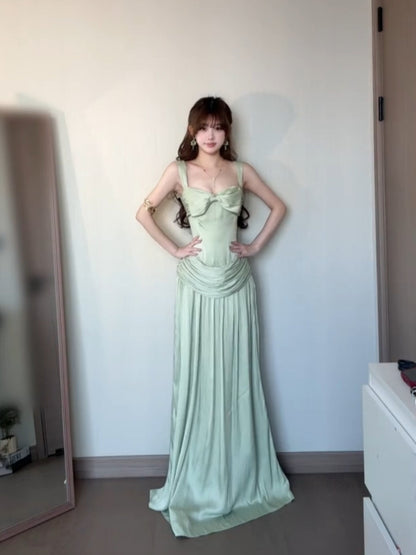 Green Satin A Line Prom Dress Formal Evening Dress  P935