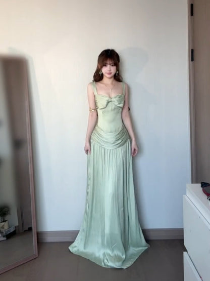 Green Satin A Line Prom Dress Formal Evening Dress  P935