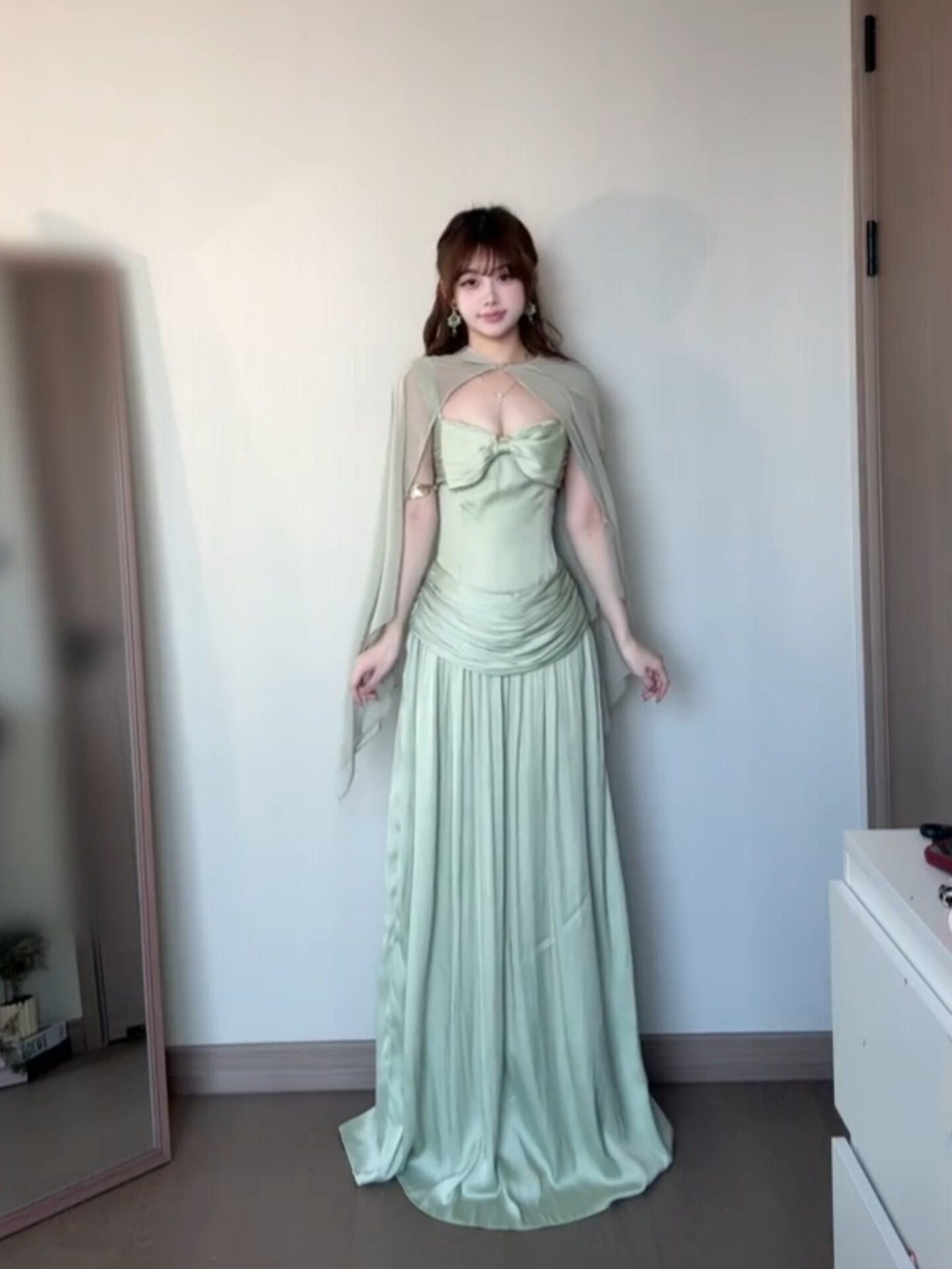 Green Satin A Line Prom Dress Formal Evening Dress  P935