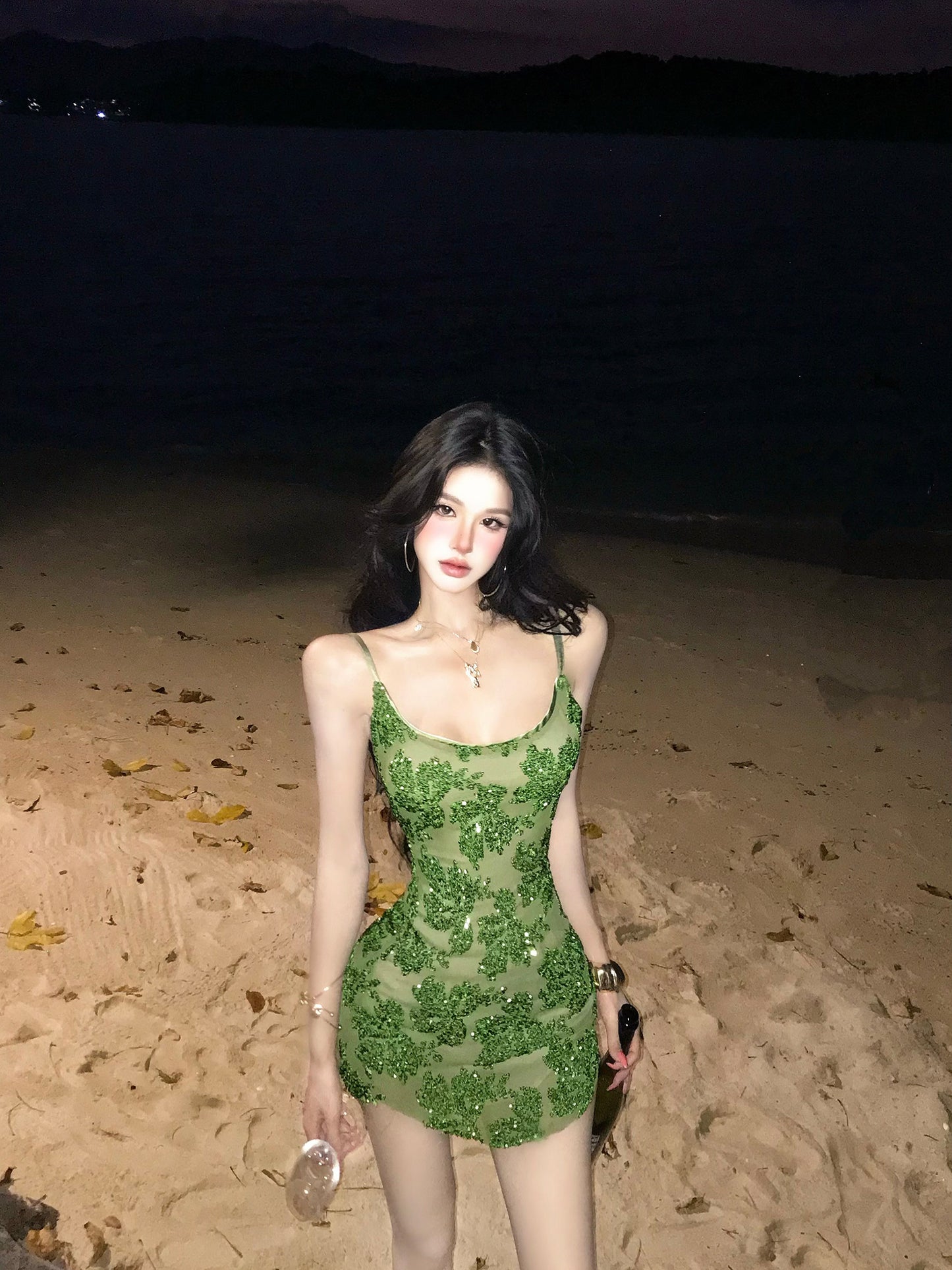Green Sequins Lace Sheath Mini Birthday Dress Short Party Dress  L66