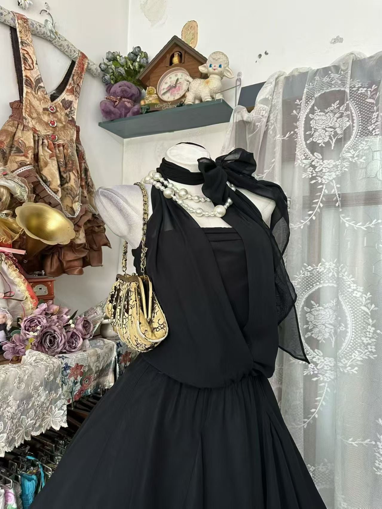 Halter A Line Black Chiffon Birthday Outfit Homecoming Dress  P2087
