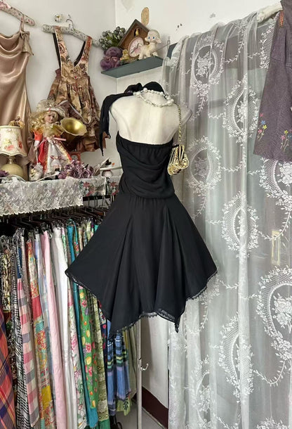 Halter A Line Black Chiffon Birthday Outfit Homecoming Dress  P2087