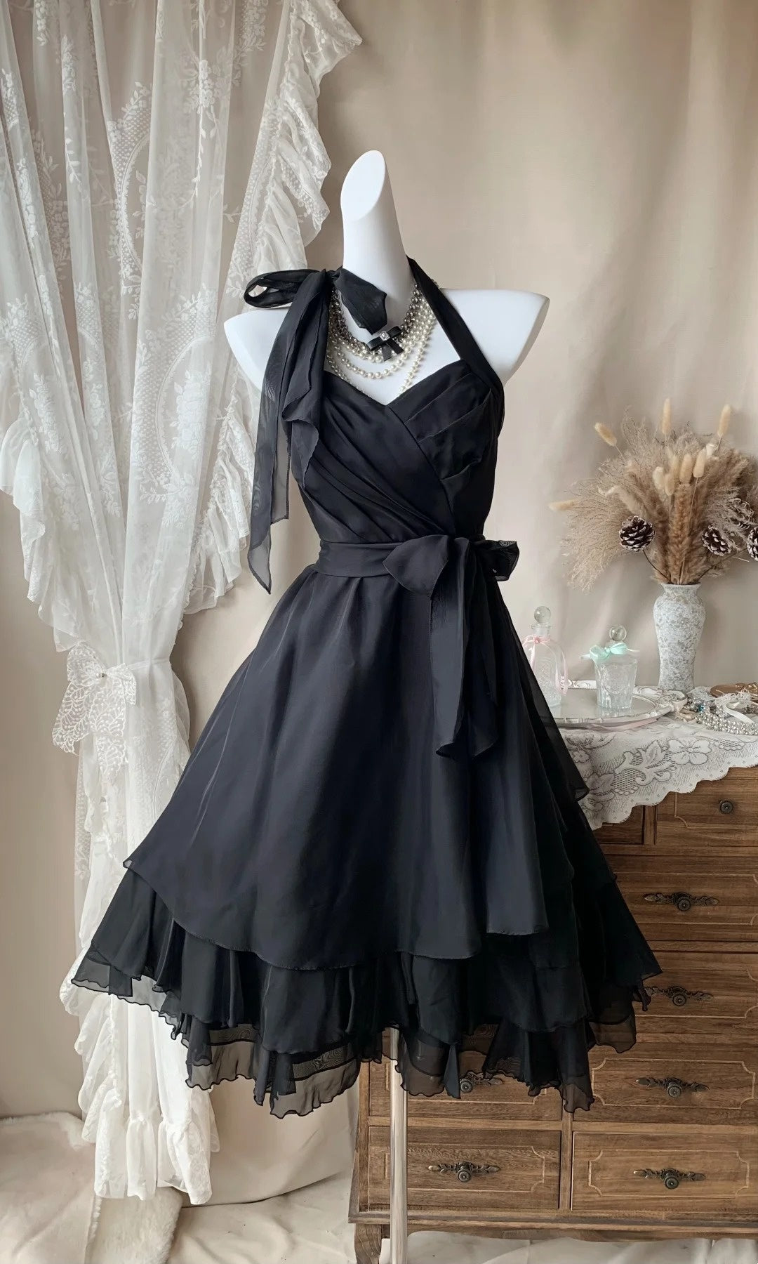 Halter A Line Black Short Homecoming Dress Chiffon Party Dress  P1939