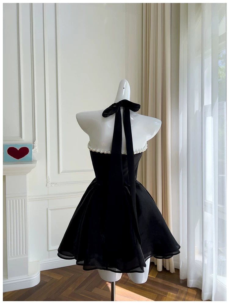Halter A Line Black Velvet Birthday Dress Short Homecoming Dress  P1738