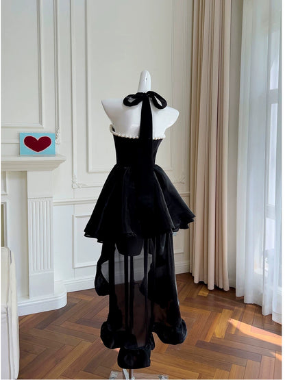 Halter A Line Black Velvet Birthday Dress Short Homecoming Dress  P1738