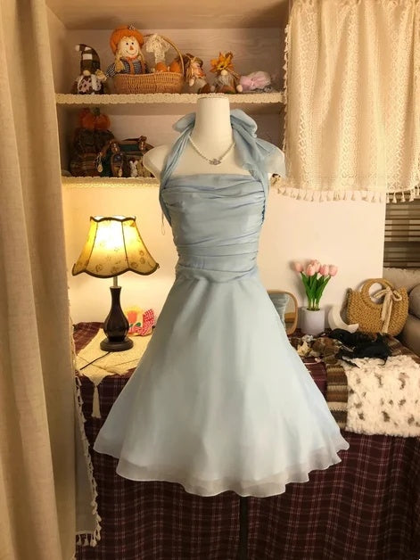 Halter A Line Blue Short Homecoming Dress Birthday Dress   P2251