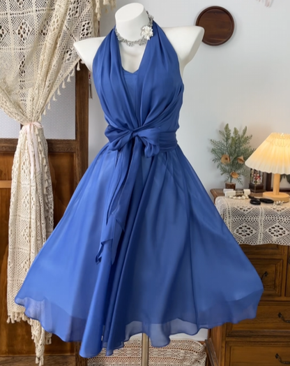 Halter A Line Blue Short Homecoming Dress Chiffon Party Dress  P1489