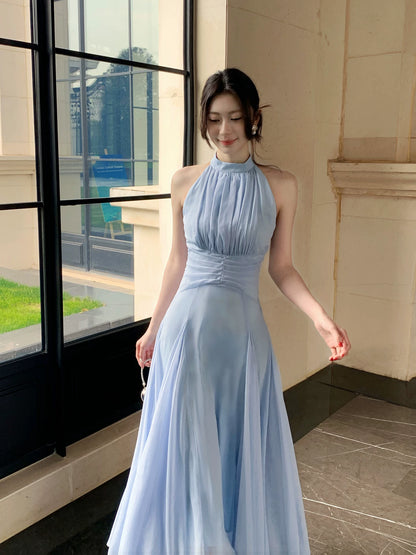 Halter A Line Blue Wedding Guest Dress Bridesmaid Dress  P1393