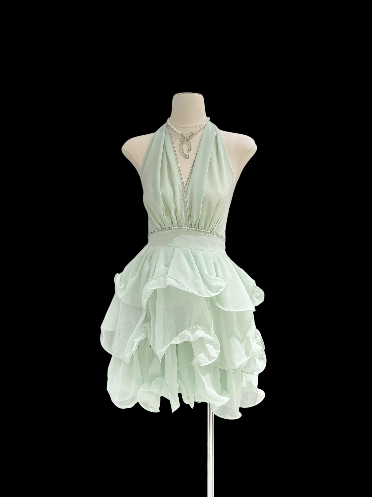 Halter A Line Chiffon Homecoming Dress Ruffled Birthday Dress  P1473
