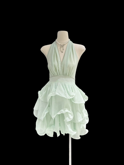 Halter A Line Chiffon Homecoming Dress Ruffled Birthday Dress  P1473