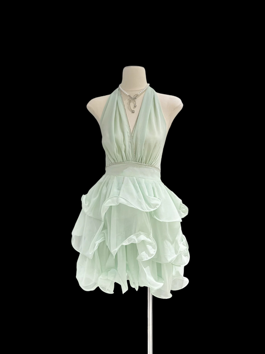 Halter A Line Chiffon Homecoming Dress Ruffled Birthday Dress  P1473