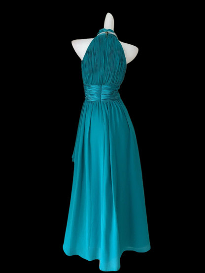 Halter A Line Chiffon Wedding Guest Dress Turquoise Formal Dress  P1066