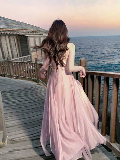 Halter A Line Formal Wedding Guest Dress Sleeveless  Evening Dress  P1550