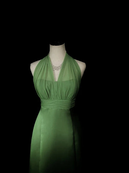 Halter A Line Green Wedding Guest Dress Formal Prom Dress P1711