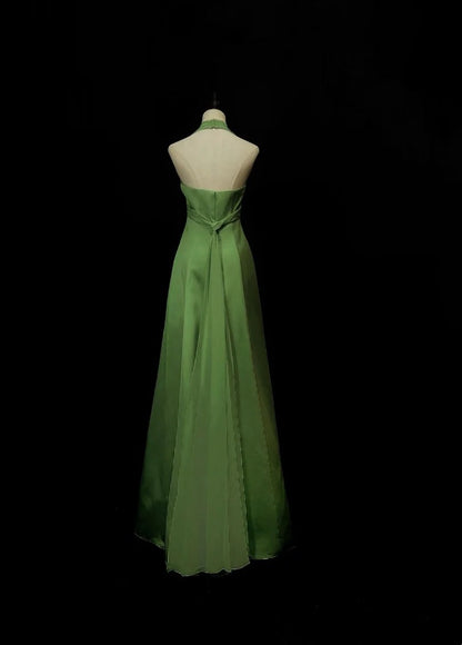 Halter A Line Green Wedding Guest Dress Formal Prom Dress P1711