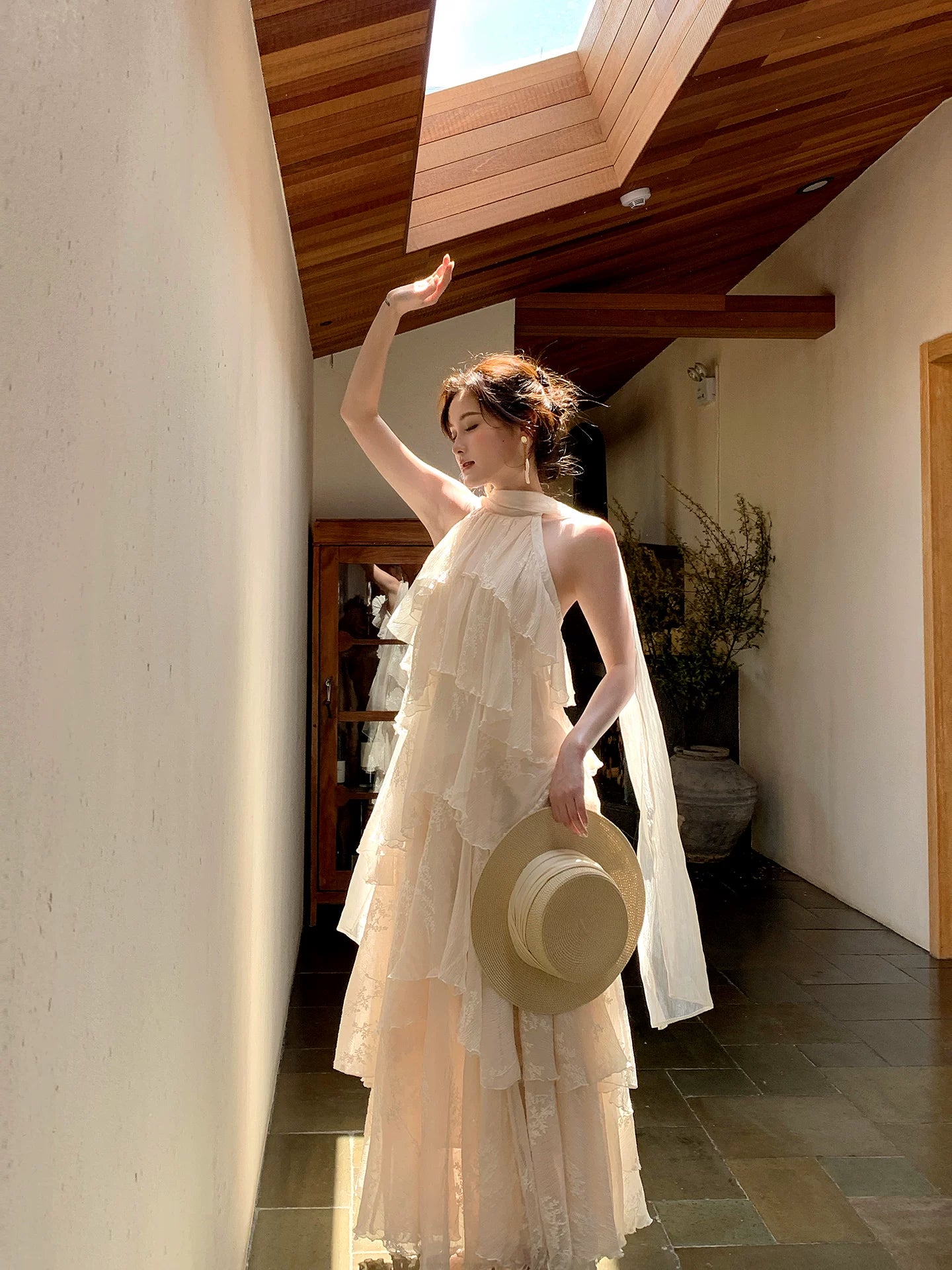 Halter A Line Lace Wedding Dress Layered Formal Dress  L89
