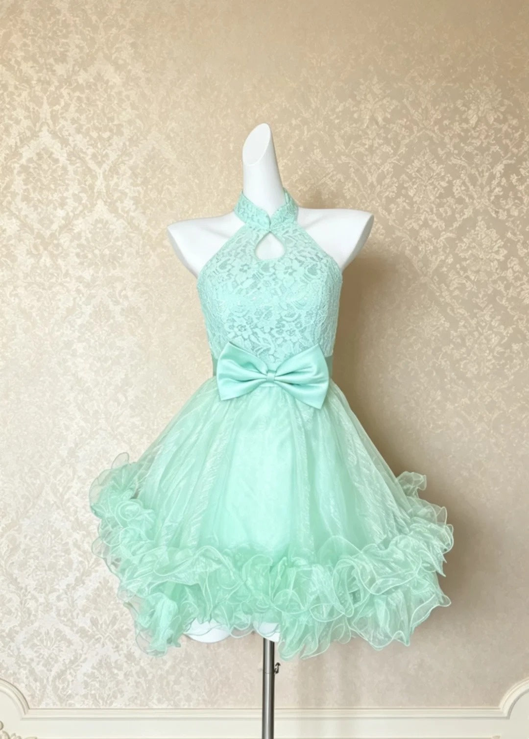 Halter A Line Mint Green Homecoming Dress Short Party Dress  P1317