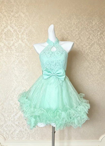 Halter A Line Mint Green Homecoming Dress Short Party Dress  P1317