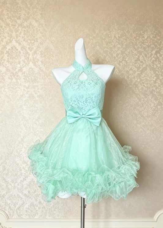 Halter A Line Mint Green Homecoming Dress Short Party Dress  P1317
