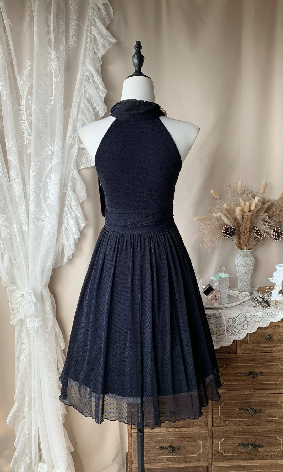 Halter A Line Navy Blue Homecoming Dress  P1371