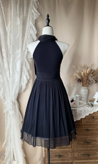 Halter A Line Navy Blue Homecoming Dress  P1371