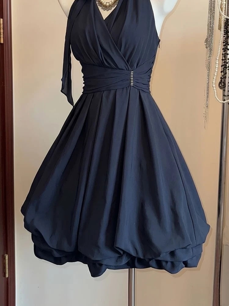 Halter A Line Navy Blue Homecoming Dress Short Birthday Dress  P1829